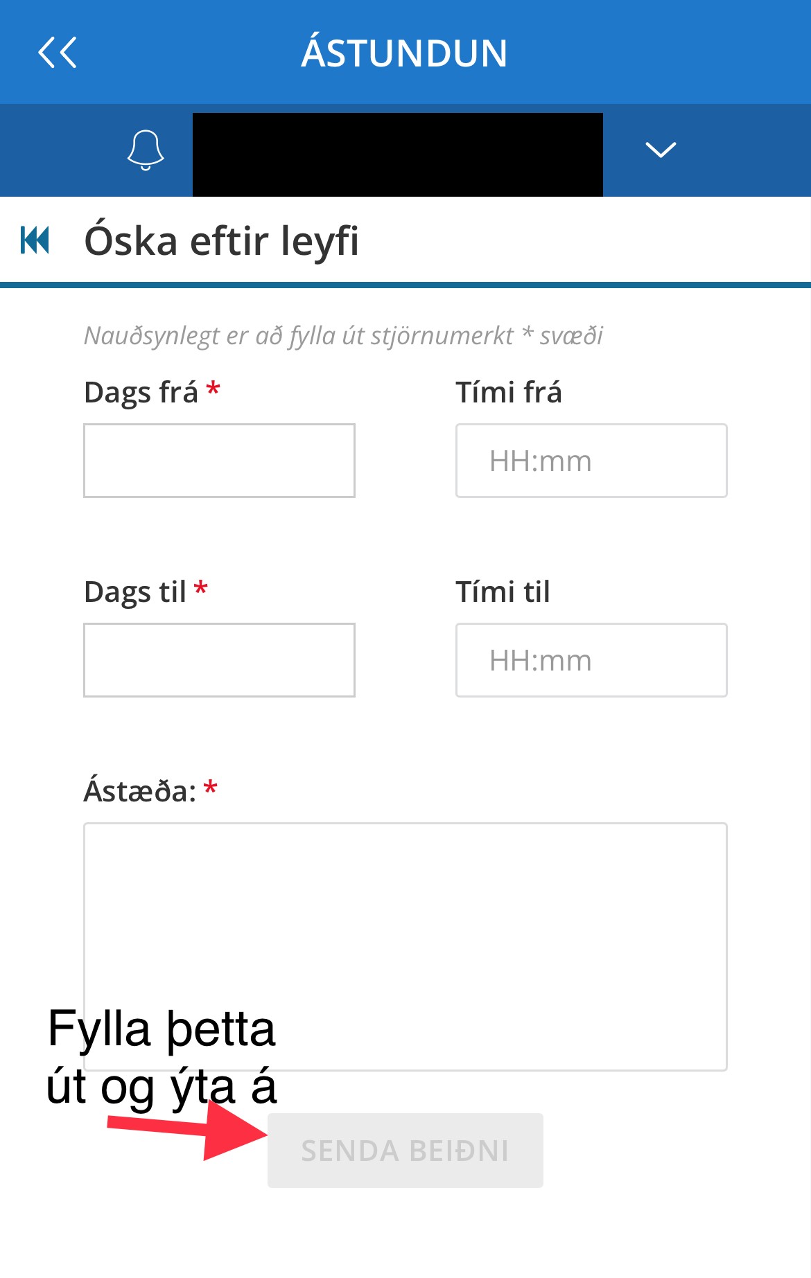 Fylla út leyfisbeiðni