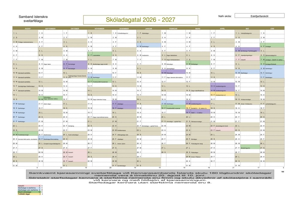 Skóladagatal 2026-2027
