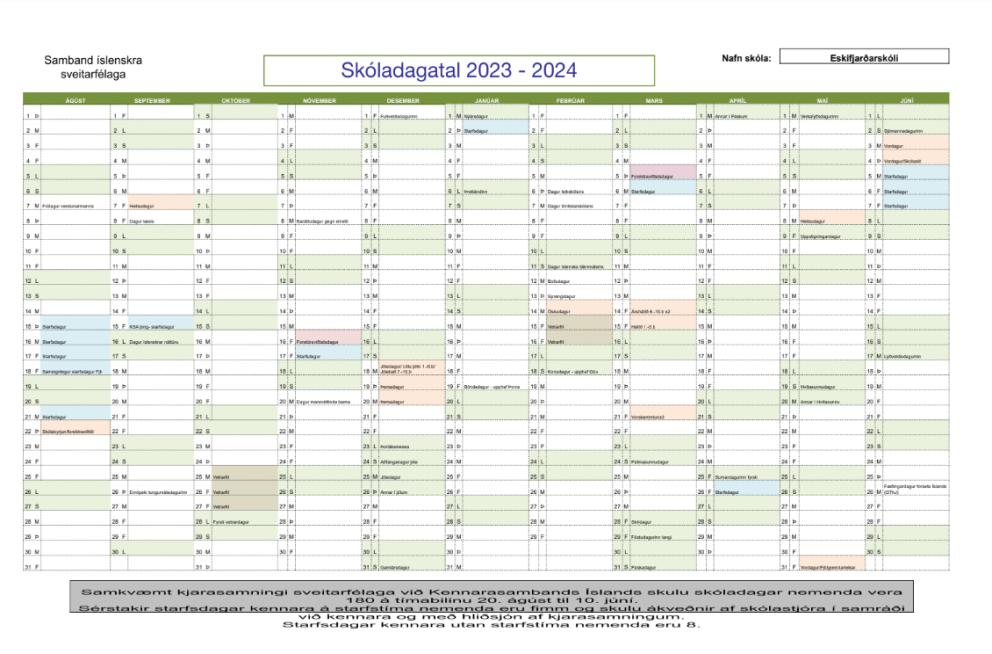 Skóladagatal 2023- 2024 samþykkt