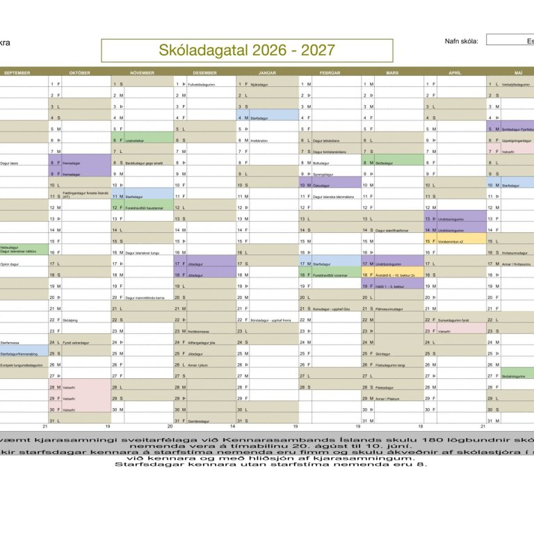 Skóladagatal 2026-2027