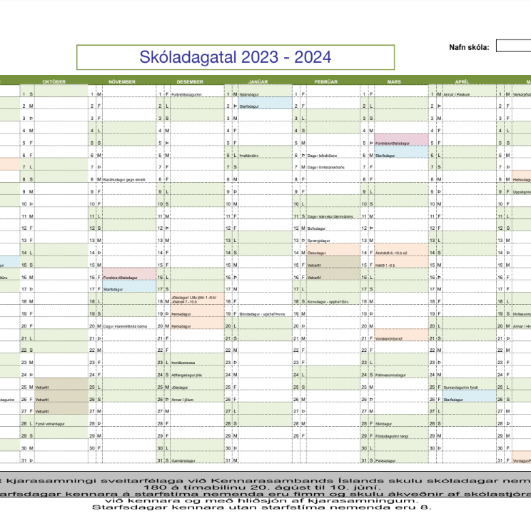 Skóladagatal 2023- 2024 samþykkt